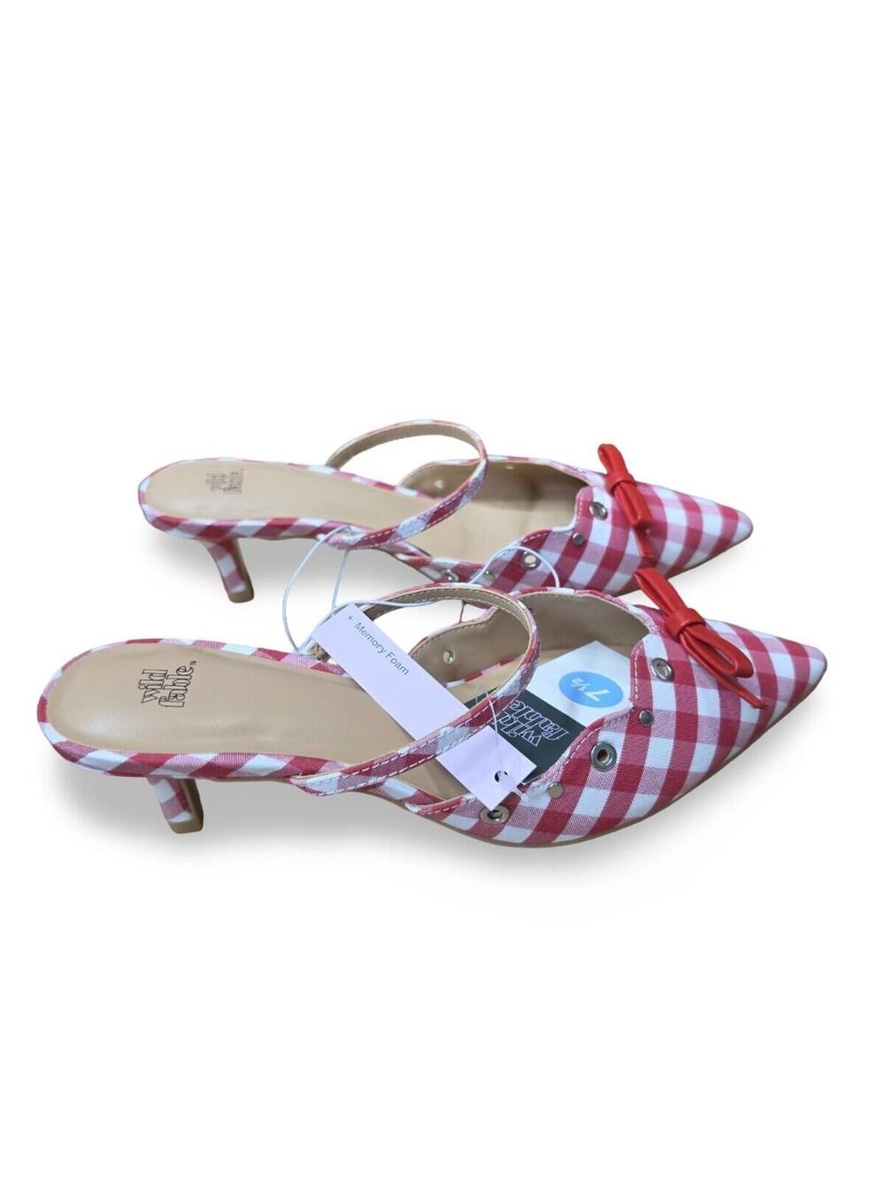 Wild Fable Lysander Red Gingham Kitten Heels Size 8.5 Pointed Toe Slingback NWT